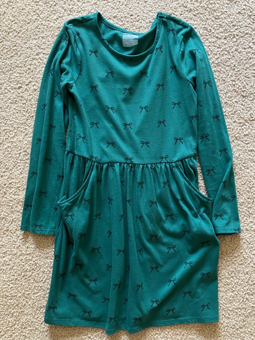 Cat & Jack Green Long Sleeve Dress with Black Bow Print